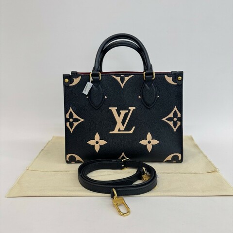 Louis Vuitton/路易威登on the go芯片款小號黑色拼米色25cm