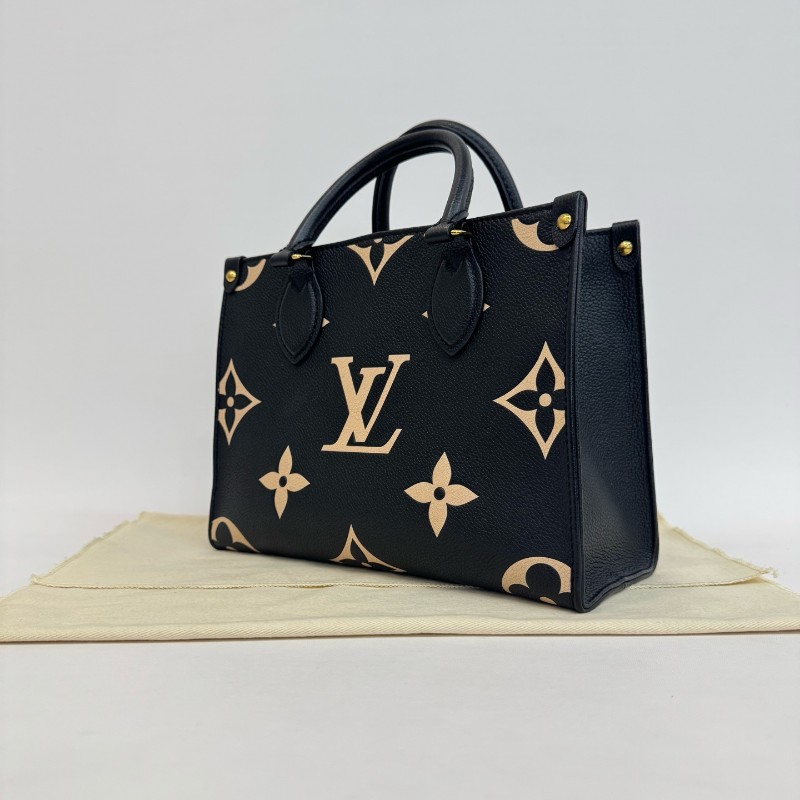Louis Vuitton/路易威登on the go芯片款小號黑色拼米色25cm-1