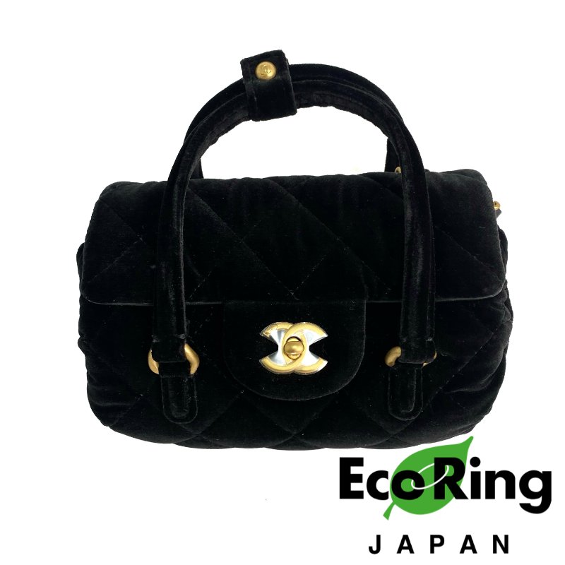 △ Chanel 香奈兒 Black Velvet Gold Tone Metal Mini Bowling Chain Shoulder Bag 黑色天鵝絨金色金屬鎖鏈肩背袋 - 257022604-0