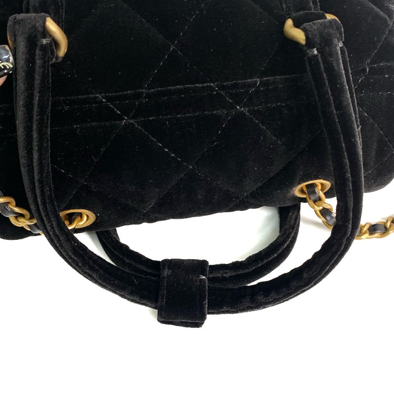 △ Chanel 香奈兒 Black Velvet Gold Tone Metal Mini Bowling Chain Shoulder Bag 黑色天鵝絨金色金屬鎖鏈肩背袋 - 257022604-8