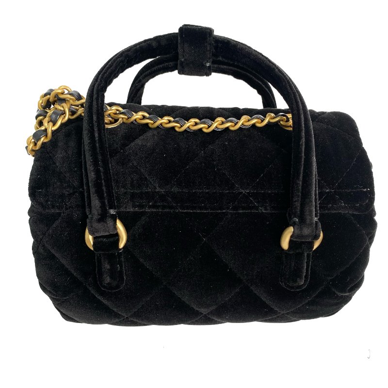 △ Chanel 香奈兒 Black Velvet Gold Tone Metal Mini Bowling Chain Shoulder Bag 黑色天鵝絨金色金屬鎖鏈肩背袋 - 257022604-10