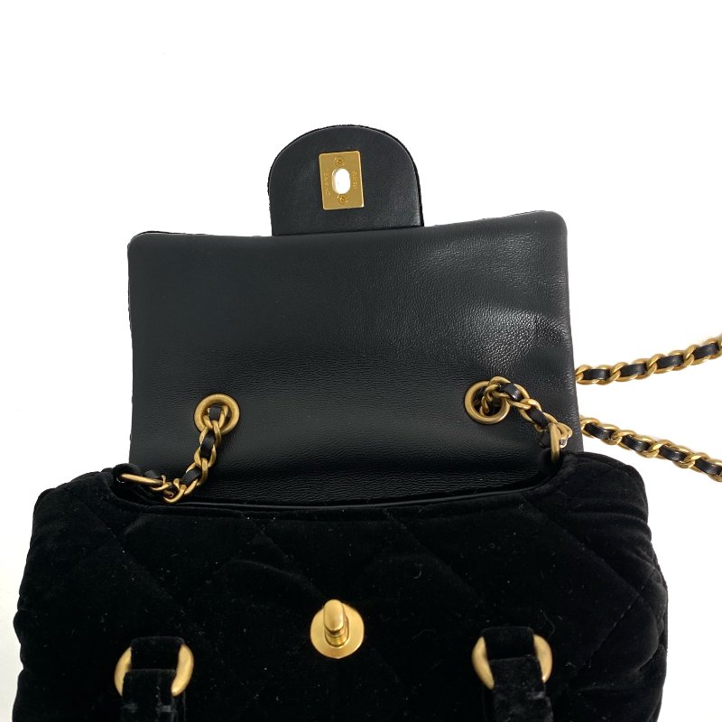 △ Chanel 香奈兒 Black Velvet Gold Tone Metal Mini Bowling Chain Shoulder Bag 黑色天鵝絨金色金屬鎖鏈肩背袋 - 257022604-12