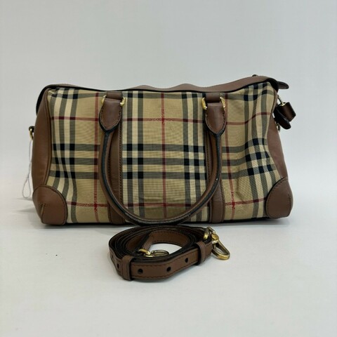 Burberry/巴寶莉格紋帆布牛皮單肩斜挎包