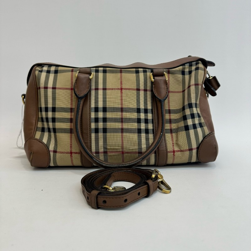 Burberry/巴寶莉格紋帆布牛皮單肩斜挎包-0