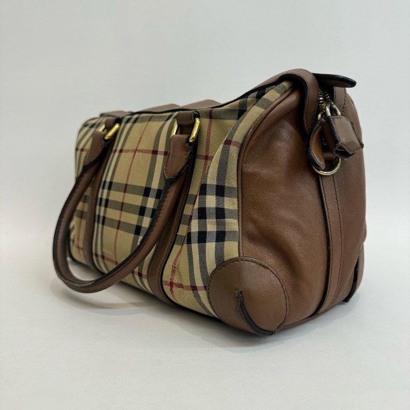 Burberry/巴寶莉格紋帆布牛皮單肩斜挎包-3