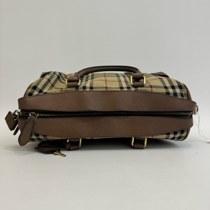 Burberry/巴寶莉格紋帆布牛皮單肩斜挎包-4