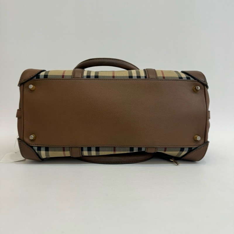 Burberry/巴寶莉格紋帆布牛皮單肩斜挎包-5