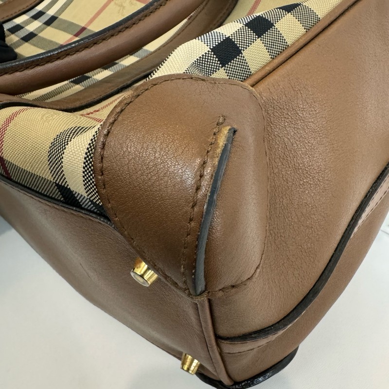 Burberry/巴寶莉格紋帆布牛皮單肩斜挎包-9