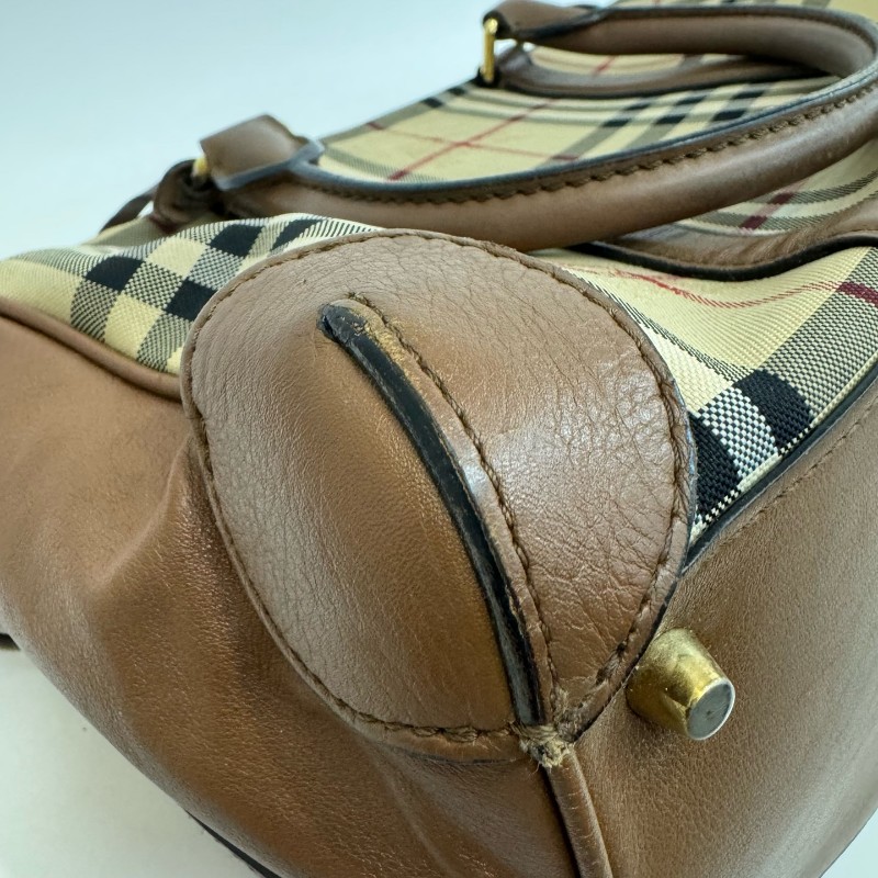 Burberry/巴寶莉格紋帆布牛皮單肩斜挎包-11