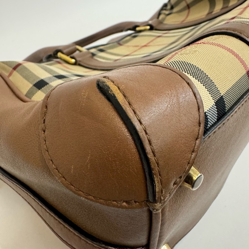 Burberry/巴寶莉格紋帆布牛皮單肩斜挎包-12