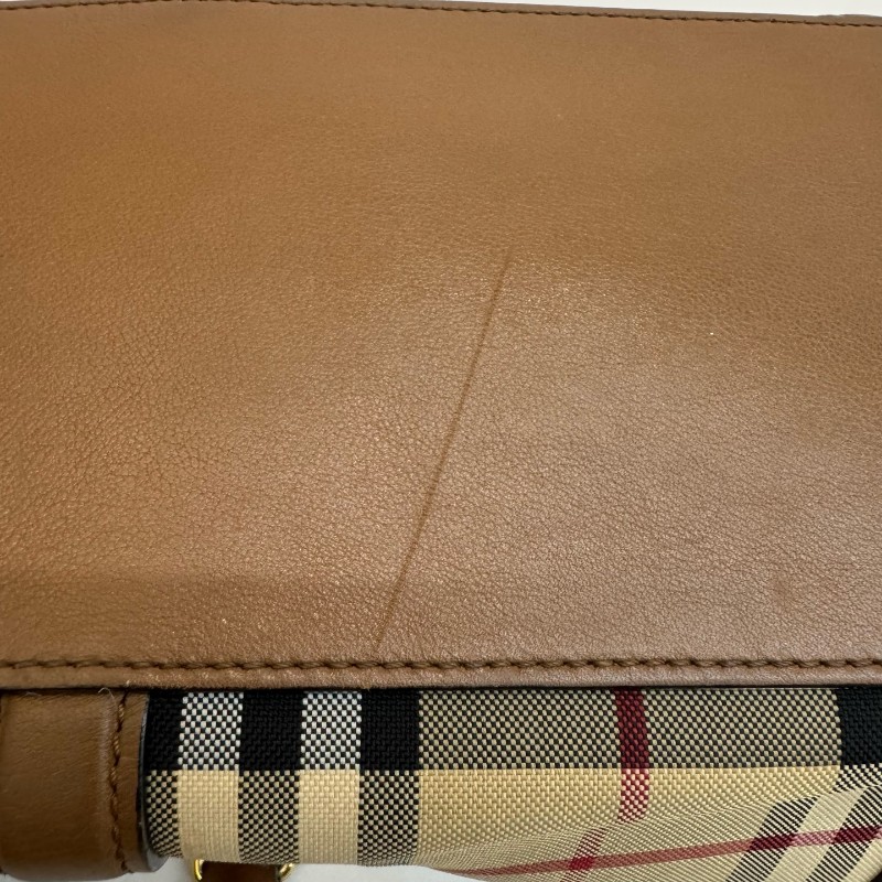 Burberry/巴寶莉格紋帆布牛皮單肩斜挎包-13