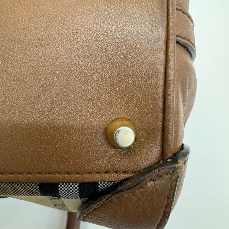 Burberry/巴寶莉格紋帆布牛皮單肩斜挎包-15