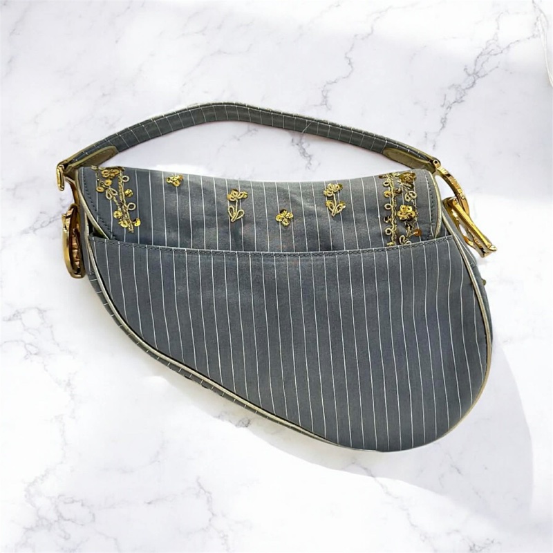 DIOR限量亮片刺繡馬鞍包 灰金-2