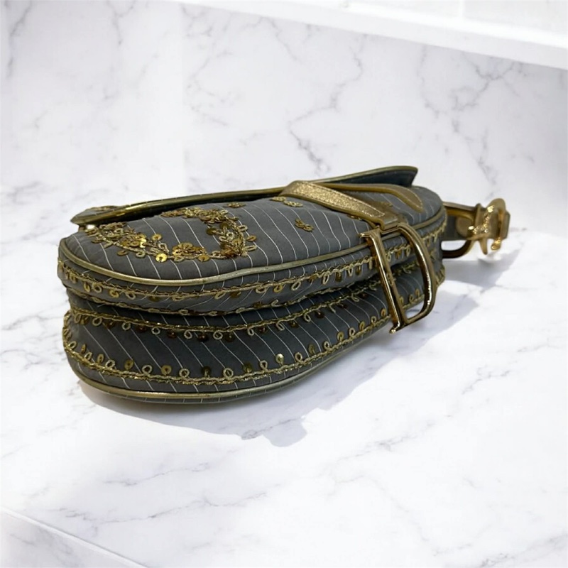 DIOR限量亮片刺繡馬鞍包 灰金-3