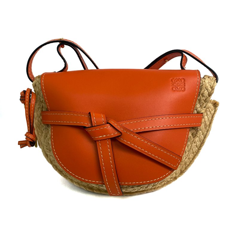 ☆ Loewe 羅意威 Orange Calfskin Raffia Gate Shoulder Bag 橙色小牛皮拉菲草肩揹袋 - 257022306-1