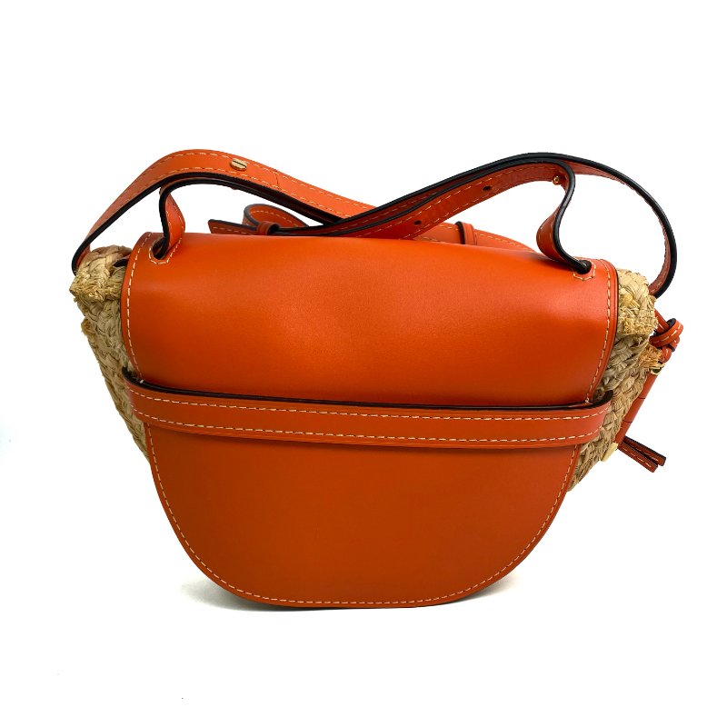 ☆ Loewe 羅意威 Orange Calfskin Raffia Gate Shoulder Bag 橙色小牛皮拉菲草肩揹袋 - 257022306-2