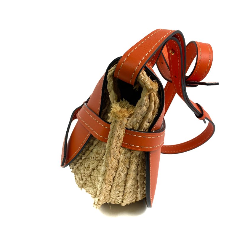 ☆ Loewe 羅意威 Orange Calfskin Raffia Gate Shoulder Bag 橙色小牛皮拉菲草肩揹袋 - 257022306-3