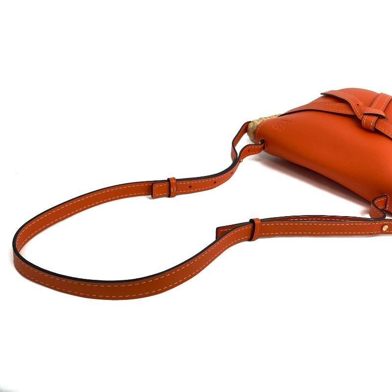 ☆ Loewe 羅意威 Orange Calfskin Raffia Gate Shoulder Bag 橙色小牛皮拉菲草肩揹袋 - 257022306-7