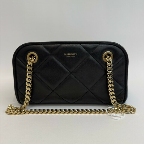 Burberry/博柏利黑色拼藍色全皮小號保齡球鏈條手提單肩包