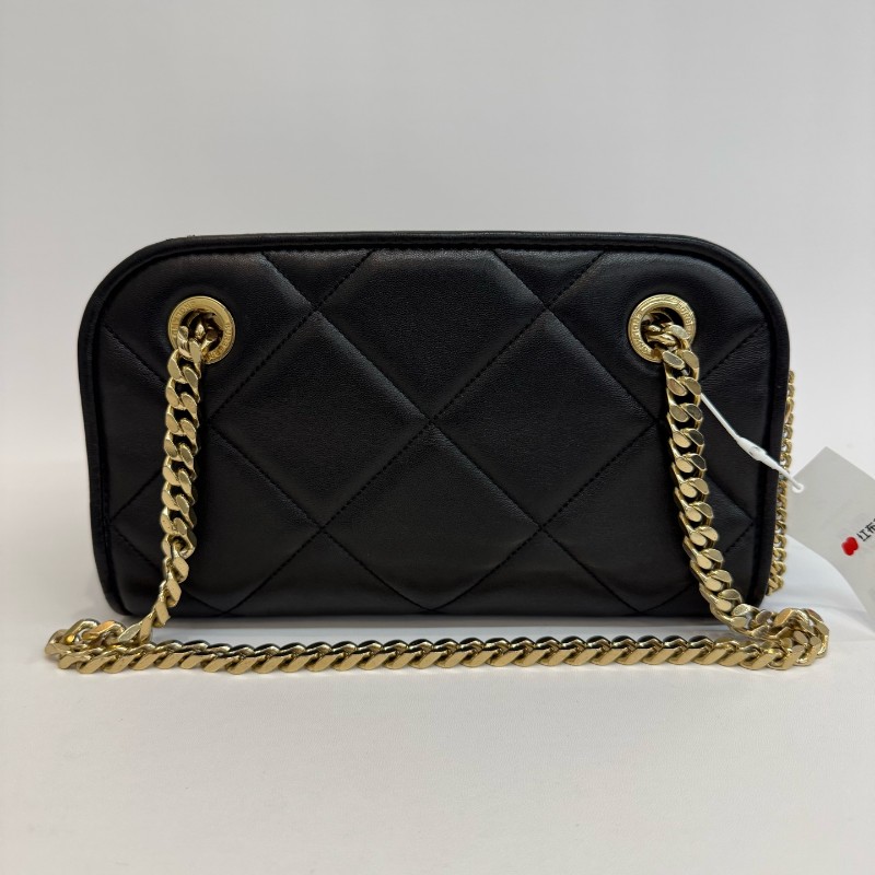 Burberry/博柏利黑色拼藍色全皮小號保齡球鏈條手提單肩包-1