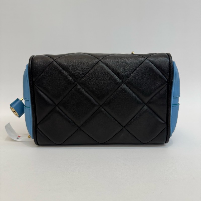 Burberry/博柏利黑色拼藍色全皮小號保齡球鏈條手提單肩包-4