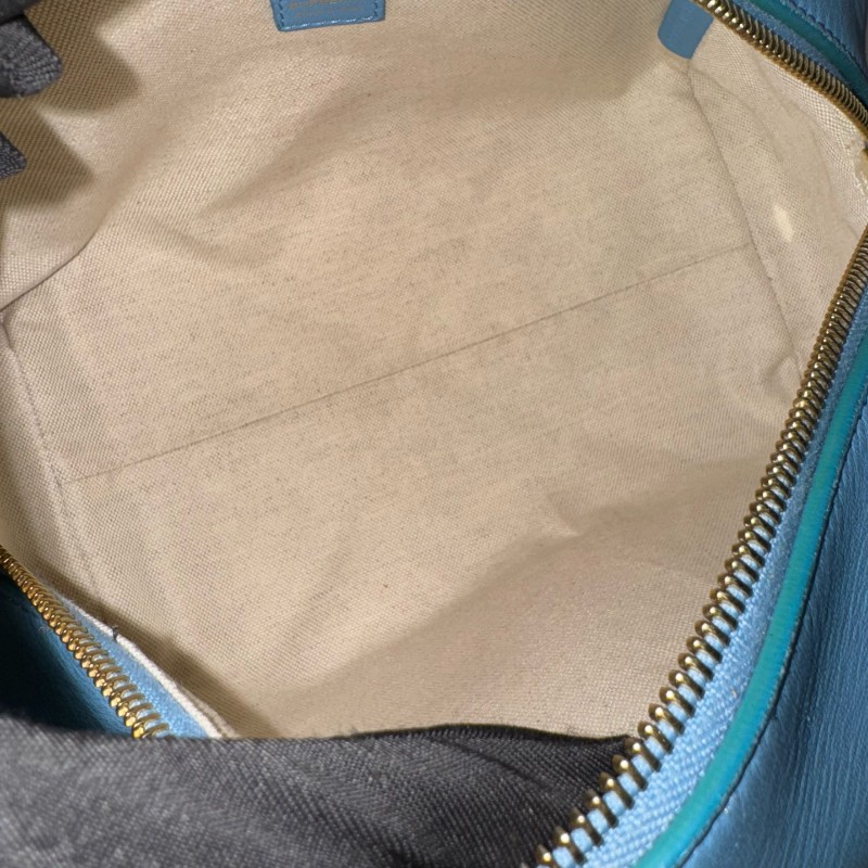 Burberry/博柏利黑色拼藍色全皮小號保齡球鏈條手提單肩包-8