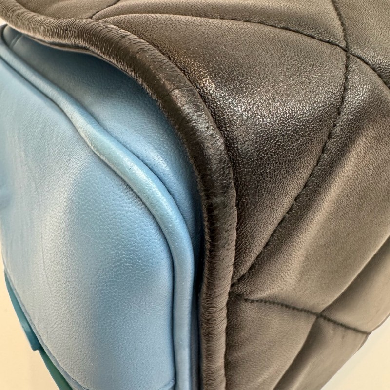 Burberry/博柏利黑色拼藍色全皮小號保齡球鏈條手提單肩包-10