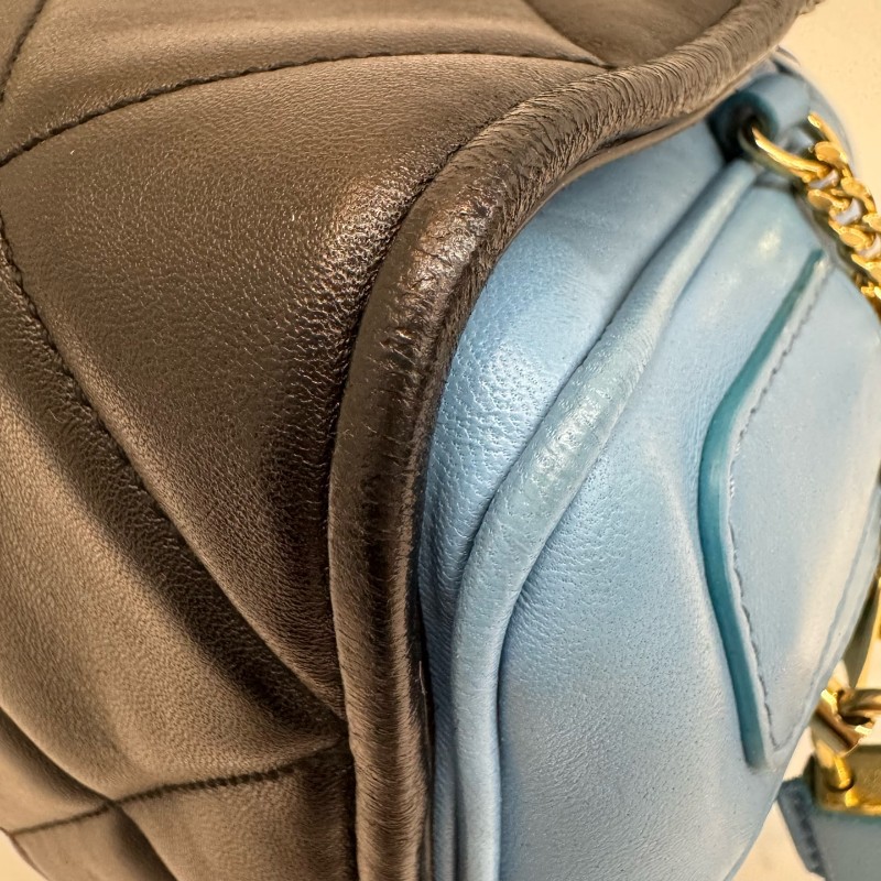 Burberry/博柏利黑色拼藍色全皮小號保齡球鏈條手提單肩包-11