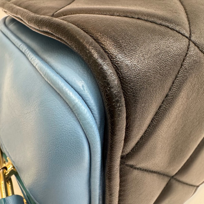 Burberry/博柏利黑色拼藍色全皮小號保齡球鏈條手提單肩包-12