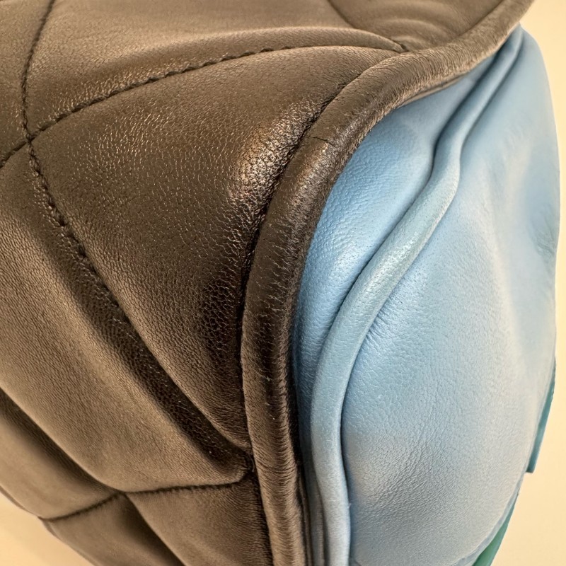 Burberry/博柏利黑色拼藍色全皮小號保齡球鏈條手提單肩包-13