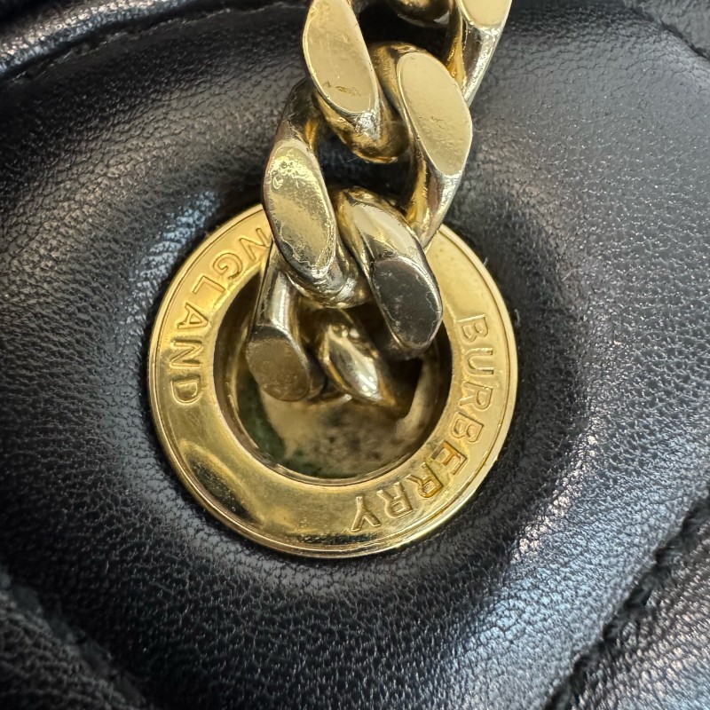 Burberry/博柏利黑色拼藍色全皮小號保齡球鏈條手提單肩包-16