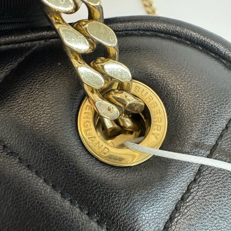 Burberry/博柏利黑色拼藍色全皮小號保齡球鏈條手提單肩包-17