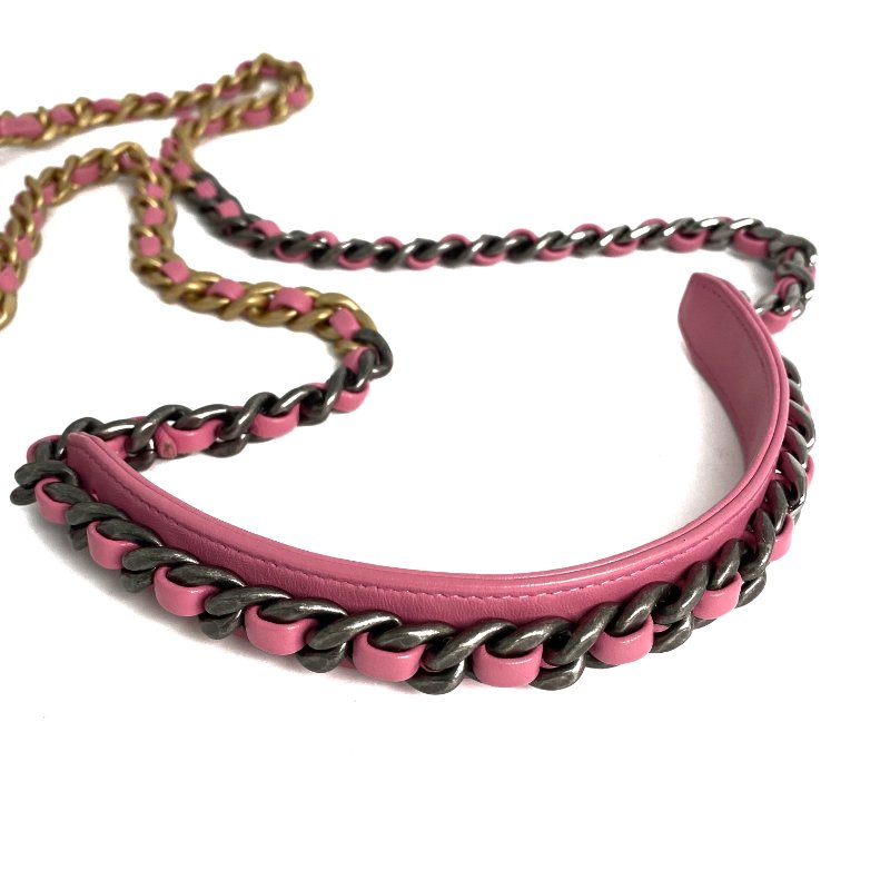 △ Chanel 香奈兒 19 Pink Lambskin Gold And Silver Tone Metal, Ruthenium-Finish Metal Wallet On Chain No.31 19粉紅色小羊皮金色銀色金屬鍍釕金屬鎖鏈銀包No.31 - 257022475-11