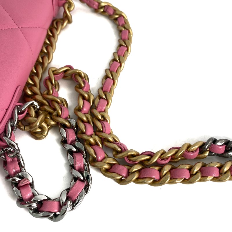 △ Chanel 香奈兒 19 Pink Lambskin Gold And Silver Tone Metal, Ruthenium-Finish Metal Wallet On Chain No.31 19粉紅色小羊皮金色銀色金屬鍍釕金屬鎖鏈銀包No.31 - 257022475-12