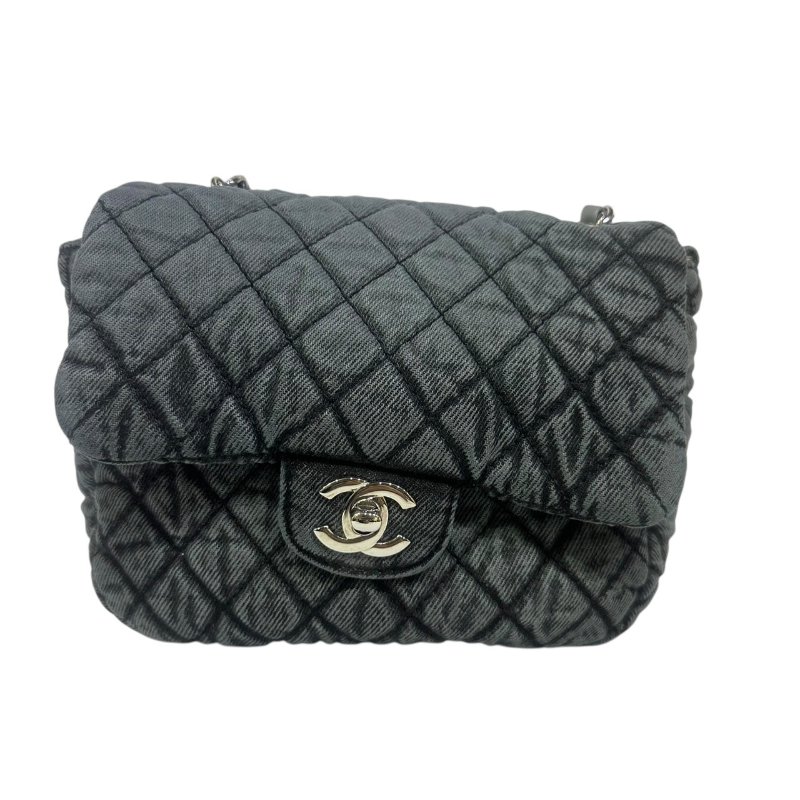 【美收精品】CHANEL灰黑色漸層帆布肩背包 4-497-0