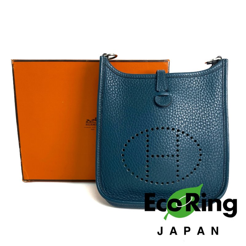 △ Hermes 愛馬仕 Dark Green Blue Clemence Calfskin Palladium Plated Metal Evelyn Shoulder Bag Stamp T 深藍綠色粒紋小牛皮鍍鈀金屬肩背袋T刻 - 257022477-0