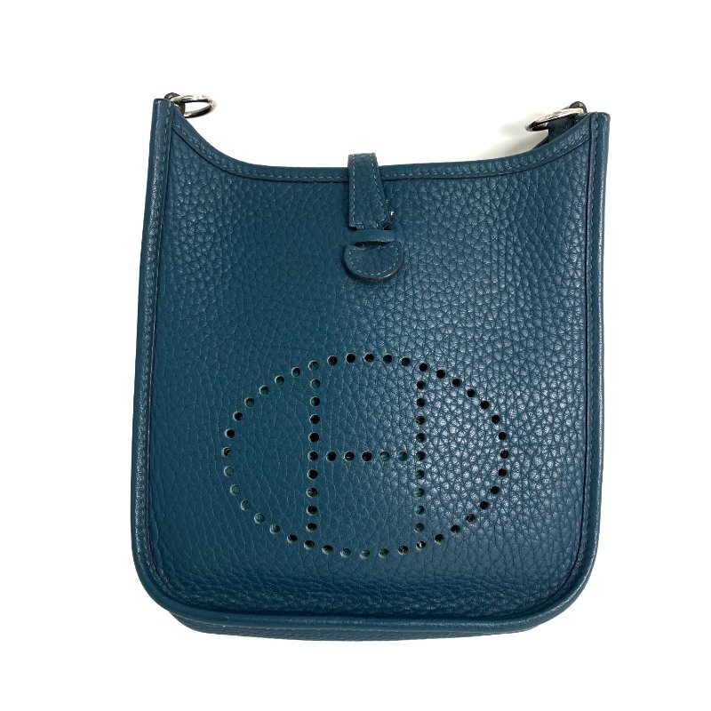 △ Hermes 愛馬仕 Dark Green Blue Clemence Calfskin Palladium Plated Metal Evelyn Shoulder Bag Stamp T 深藍綠色粒紋小牛皮鍍鈀金屬肩背袋T刻 - 257022477-1