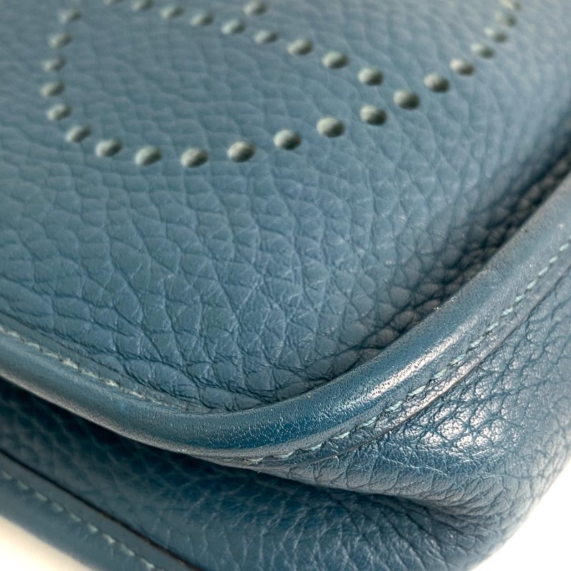 △ Hermes 愛馬仕 Dark Green Blue Clemence Calfskin Palladium Plated Metal Evelyn Shoulder Bag Stamp T 深藍綠色粒紋小牛皮鍍鈀金屬肩背袋T刻 - 257022477-6
