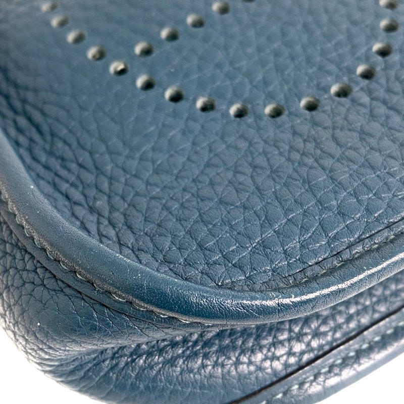 △ Hermes 愛馬仕 Dark Green Blue Clemence Calfskin Palladium Plated Metal Evelyn Shoulder Bag Stamp T 深藍綠色粒紋小牛皮鍍鈀金屬肩背袋T刻 - 257022477-7