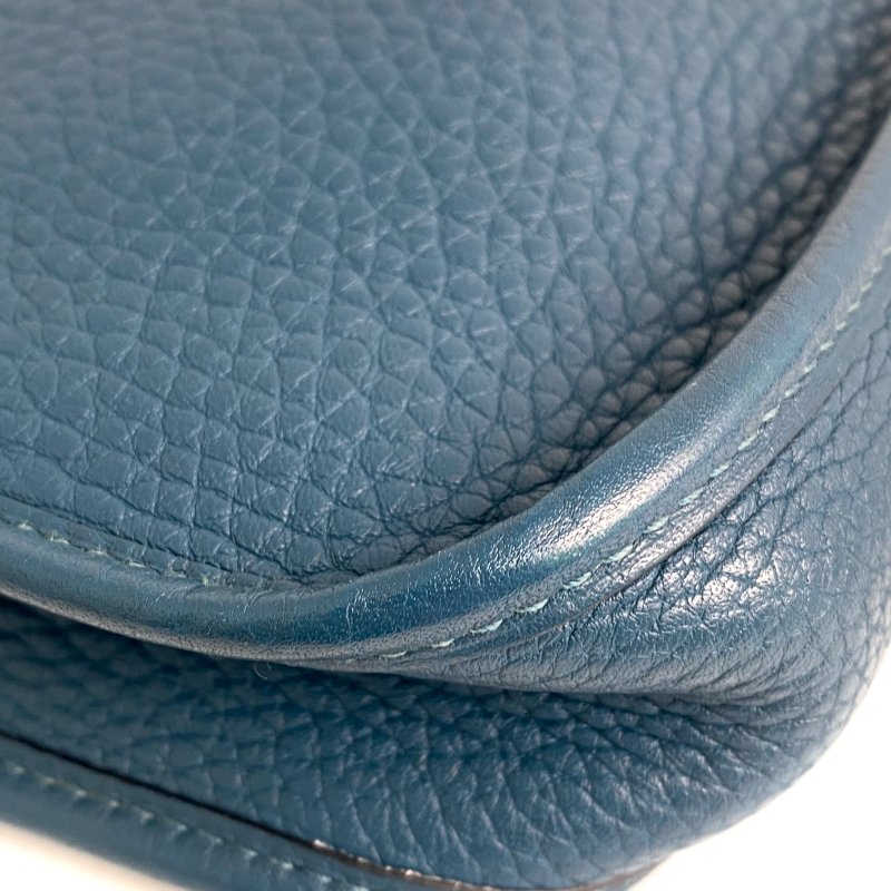 △ Hermes 愛馬仕 Dark Green Blue Clemence Calfskin Palladium Plated Metal Evelyn Shoulder Bag Stamp T 深藍綠色粒紋小牛皮鍍鈀金屬肩背袋T刻 - 257022477-8