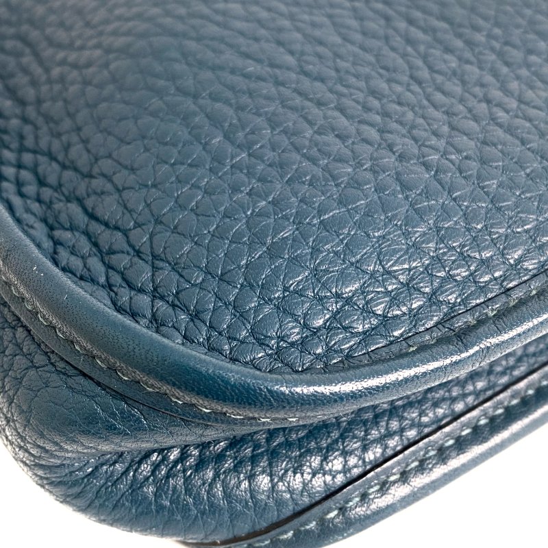 △ Hermes 愛馬仕 Dark Green Blue Clemence Calfskin Palladium Plated Metal Evelyn Shoulder Bag Stamp T 深藍綠色粒紋小牛皮鍍鈀金屬肩背袋T刻 - 257022477-9