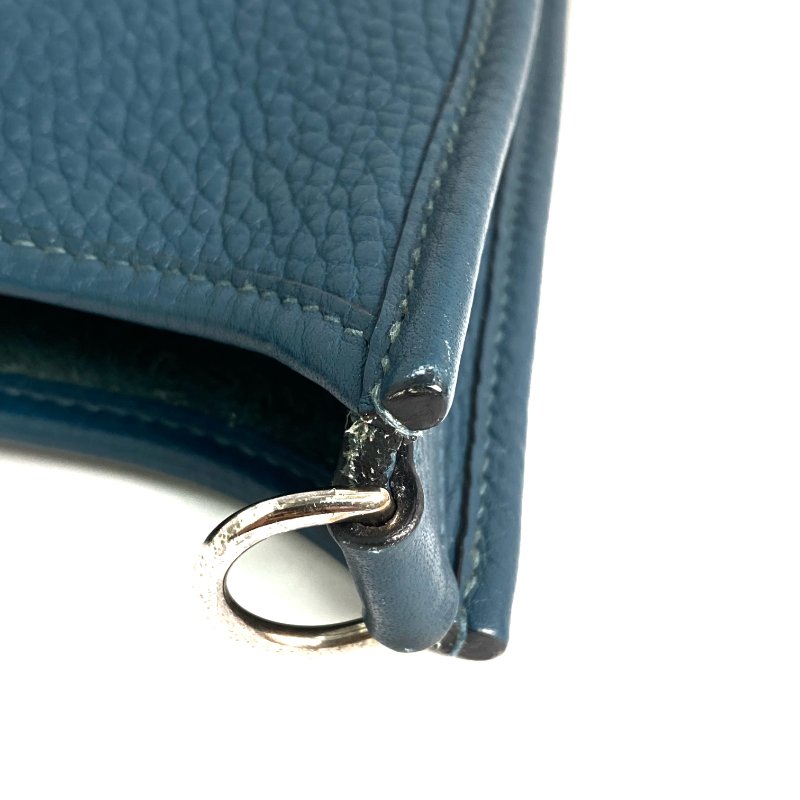 △ Hermes 愛馬仕 Dark Green Blue Clemence Calfskin Palladium Plated Metal Evelyn Shoulder Bag Stamp T 深藍綠色粒紋小牛皮鍍鈀金屬肩背袋T刻 - 257022477-11