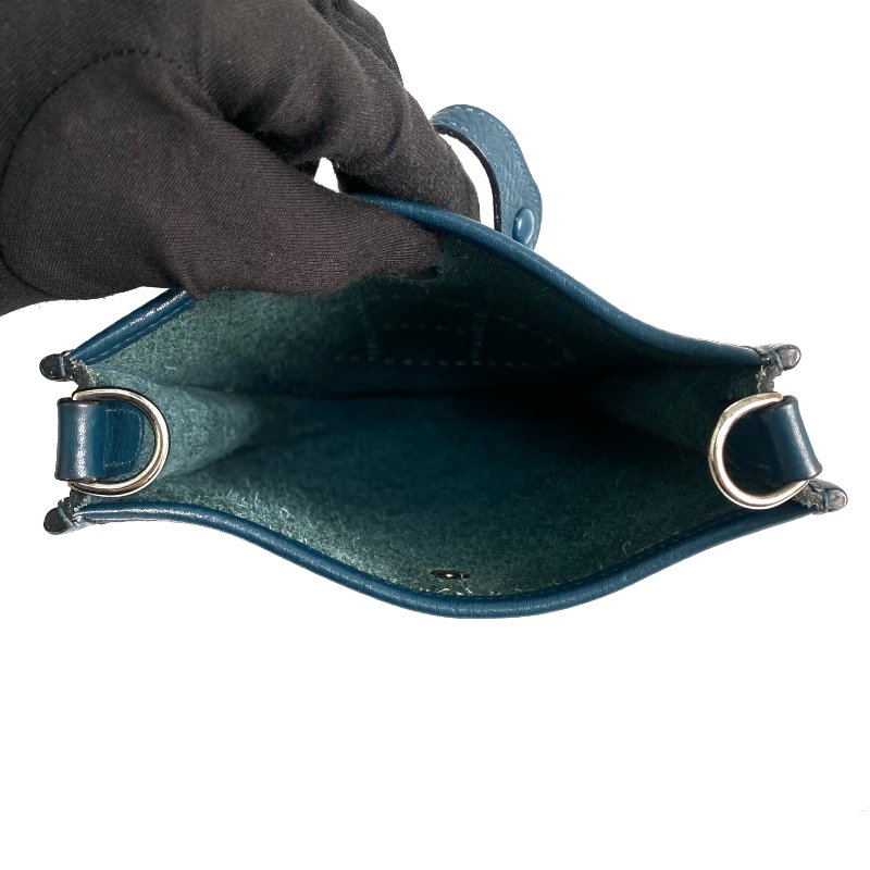 △ Hermes 愛馬仕 Dark Green Blue Clemence Calfskin Palladium Plated Metal Evelyn Shoulder Bag Stamp T 深藍綠色粒紋小牛皮鍍鈀金屬肩背袋T刻 - 257022477-15