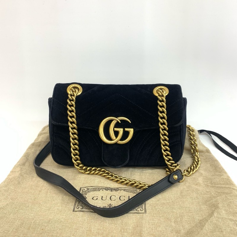 Gucci/古馳絲絨馬蒙22黑色鏈條斜挎包-0