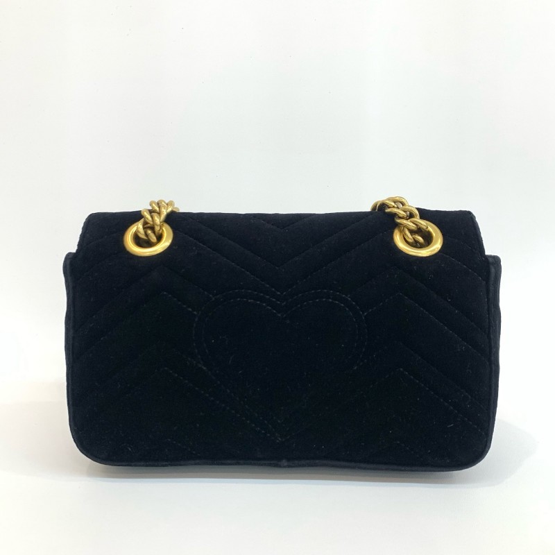 Gucci/古馳絲絨馬蒙22黑色鏈條斜挎包-1
