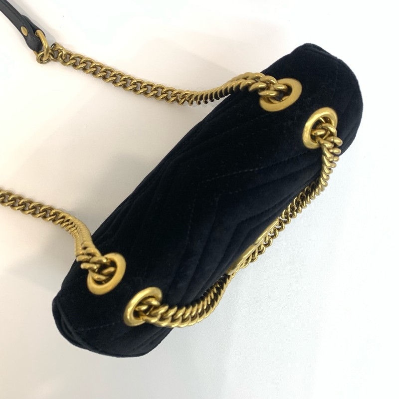 Gucci/古馳絲絨馬蒙22黑色鏈條斜挎包-4