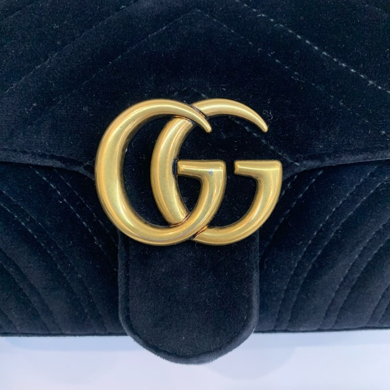 Gucci/古馳絲絨馬蒙22黑色鏈條斜挎包-6