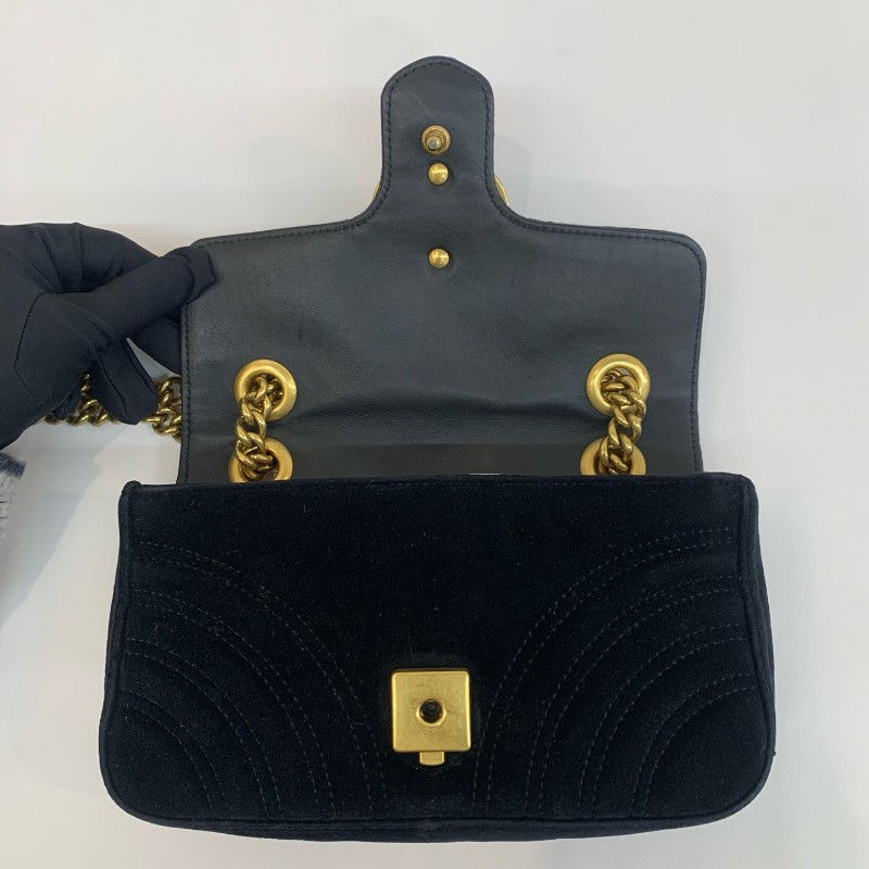 Gucci/古馳絲絨馬蒙22黑色鏈條斜挎包-7