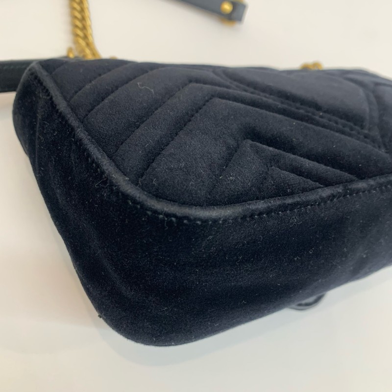 Gucci/古馳絲絨馬蒙22黑色鏈條斜挎包-12