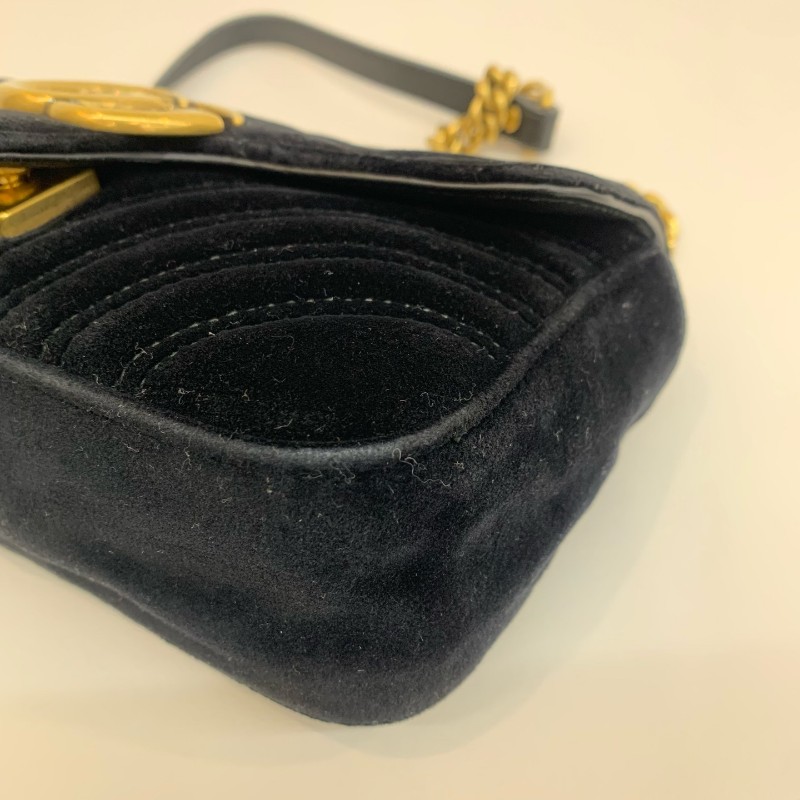 Gucci/古馳絲絨馬蒙22黑色鏈條斜挎包-13